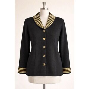 Vintage San Remo Laura Knits Black Gold Knit Cardigan Jacket Size S Made In USA